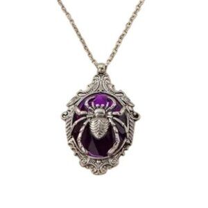 Spider Pendant Necklace Gothic Style Silver Tone & Violet